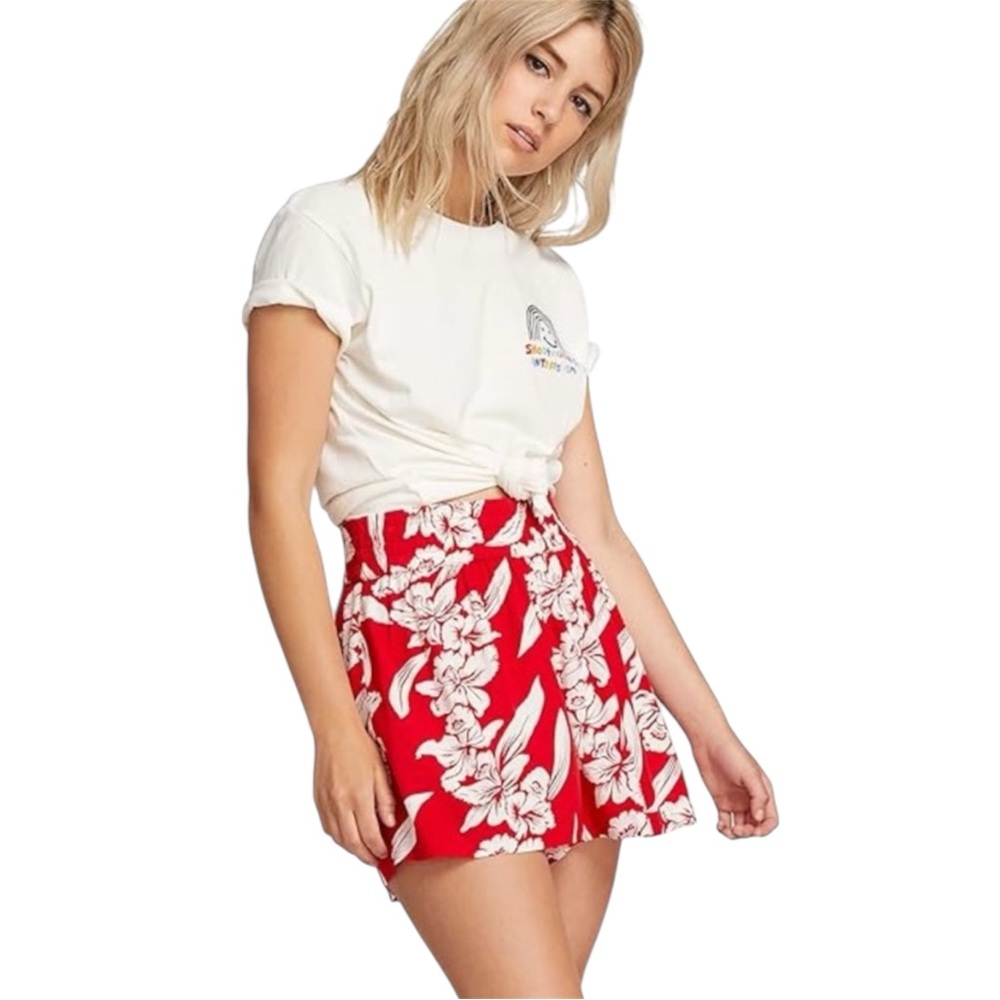 Volcom Women’s Aloha Ha High Rise Floral Pull On Elastic Waist Shorts Size Small
